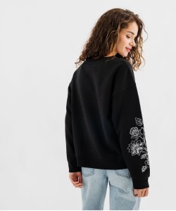 Sweat en molleton doux à manches brodées femme[MISSING]