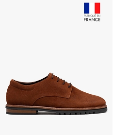 GEMO Derbies homme unis dessus cuir - Tanéo Brun