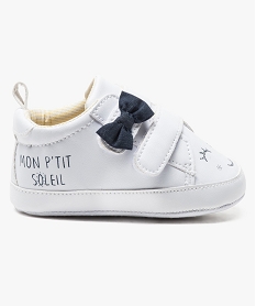 GEMO Chaussures de naissance fermeture scratch avec noeud contrastant Blanc