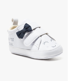 chaussures de naissance fermeture scratch avec noeud contrastant blanc1206801_2