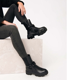 GEMO Boots femme à semelle crantée et chaine décorative – Claudia Ghizzani Noir