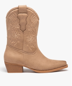 GEMO Bottes santiags à bout carré et broderies femme marron fonce