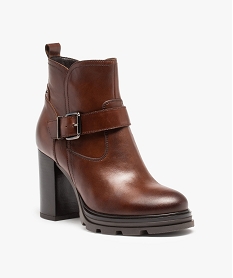 boots femme unies a talon carre et semelle crantee - taneo brun bottines et boots1337501_2