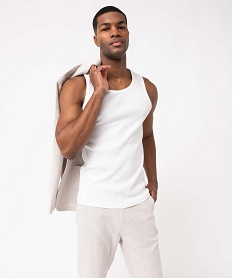 GEMO Débardeur uni en maille côtelée homme blanc standard