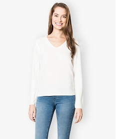 pull uni a col v toucher cachemire beige1860701_1