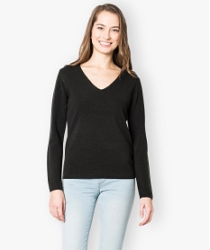 GEMO Pull uni à col V toucher cachemire noir standard
