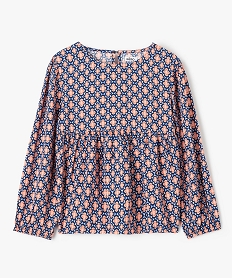 GEMO Blouse fille coupe empire à manches longues et motifs Bleu