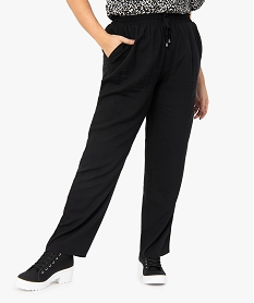 GEMO Pantalon femme grande taille uni large et fluide à taille élastiquée Noir