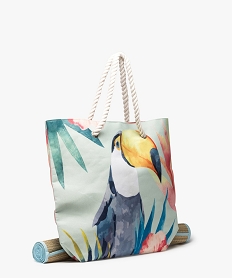 sac de plage femme imprime avec natte en paille integree multicolore3155501_2
