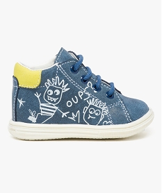 GEMO Chaussures premiers pas en cuir avec dessins denfants Bleu