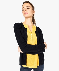 GEMO Gilet femme col rond toucher ultra doux Bleu