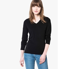 GEMO Pull fin à manches longues et col V noir standard