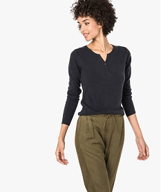 GEMO Pull femme en maille fine avec col fantaisie Bleu