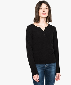 GEMO Pull femme en maille fine avec col fantaisie noir standard