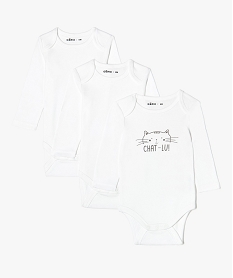 GEMO Bodies bébé à manches longues et col américain (lot de 3) Blanc