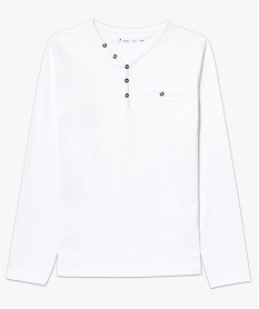 GEMO Tee-shirt uni à manches longues col tunisien blanc standard