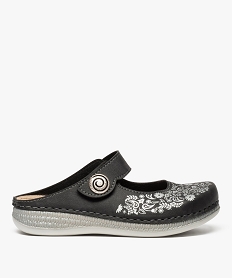 GEMO Sabots femme confort avec motifs fleuris et scratch - Cloggy noir standard