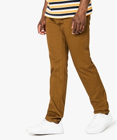 GEMO Pantalon homme 5 poches coupe regular en toile unie Orange