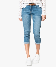 GEMO Pantacourt en jean avec ceinture bleu vif