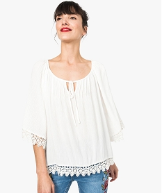 GEMO Blouse froissée avec détails crochet Jaune