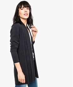 GEMO Gilet long en maille porté ouvert Bleu