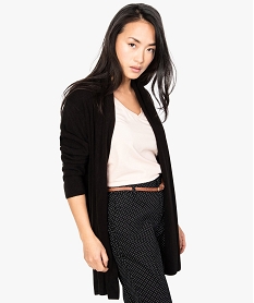 GEMO Gilet long en maille porté ouvert Noir