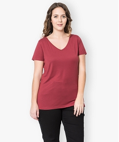 GEMO Tee-shirt uni manches courtes col V Rouge