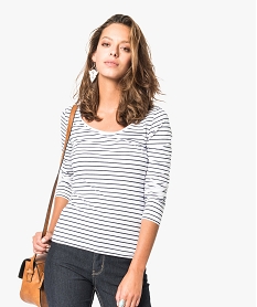 GEMO Tee-shirt rayé manches longues blanc standard