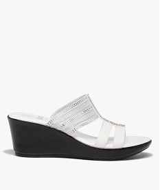 GEMO Mules femme compensées à bride strass élastiquée blanc standard