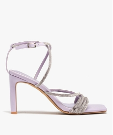 GEMO Sandales femme à talon haut dessus fines brides strass Violet