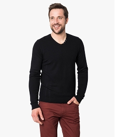 GEMO Pull homme maille fine col V avec boutons Noir