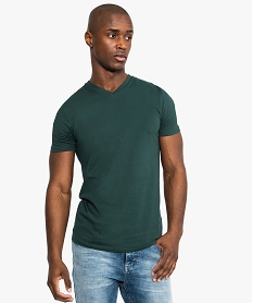 GEMO Tee-shirt homme ajusté à manches courtes et col V vert vif