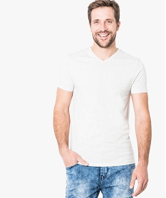 GEMO Tee-shirt homme ajusté à manches courtes et col V Beige