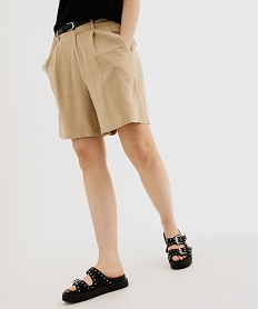 GEMO Bermuda ample et chic en viscose-lin avec ceinture femme Beige