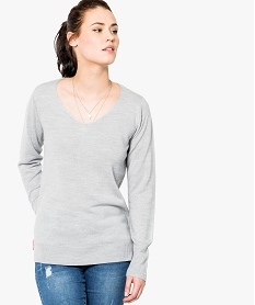 pull uni a col v toucher cachemire gris4799201_1