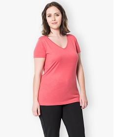 GEMO Tee-shirt uni manches courtes col V Rose