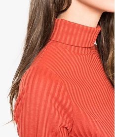 tee-shirt femme en maille cotelee manches longues et col montant orange4813201_2