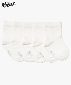 GEMO Lot de 5 paires de chaussettes hautes en coton bio Blanc