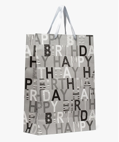 GEMO Sac cadeau danniversaire imprimé Happy Birthday en papier recyclé Gris