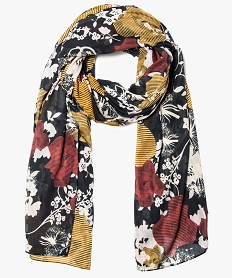 foulard voile imprime fleuri noir5472101_1