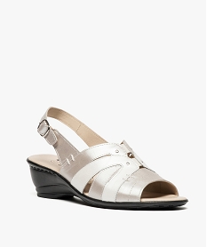 sandales femme confort bicolore a talon compense blanc sandales5636001_2