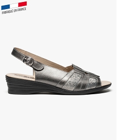 GEMO Nu-pieds en cuir pailleté avec boucle métallique gris standard