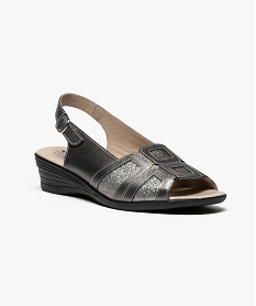 nu-pieds en cuir paillete avec boucle metallique gris sandales5636101_2