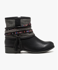 GEMO Bottines tige fantaisie avec lanières et pompons Noir