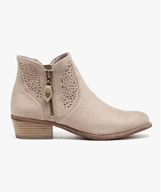 GEMO Bottines avec détails perforés et zip sur le côté Beige