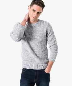 GEMO Pull homme en maille fantaisie à col rond Gris