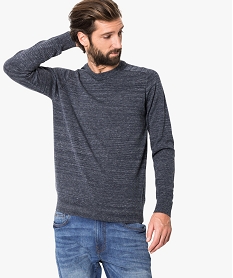 GEMO Pull homme en coton fin avec finitions bord-côte Bleu