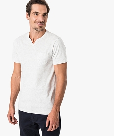 GEMO Tee-shirt homme regular fit manches courtes et col tunisien Beige