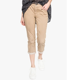 GEMO Pantacourt femme en stretch uni avec ceinture tressée beige standard