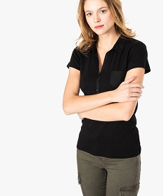 GEMO Polo femme en jersey à manches courtes et col chemise Noir